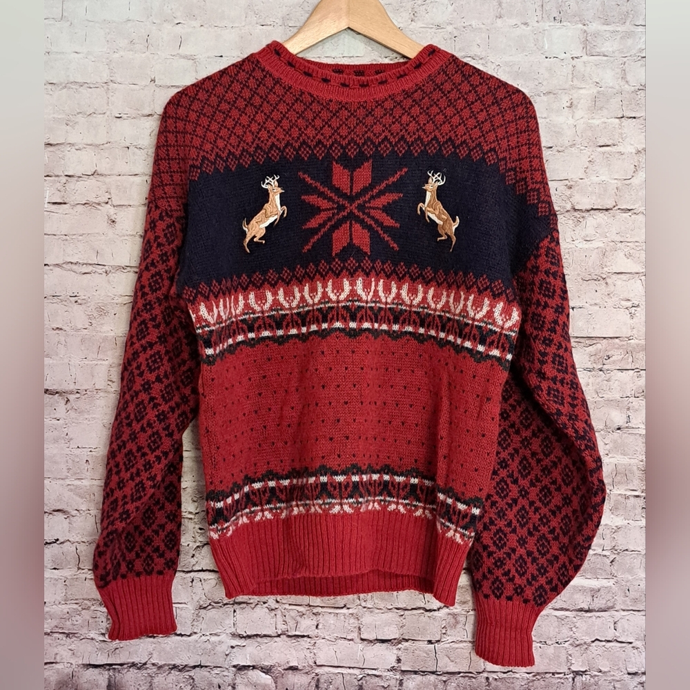 Vintage Pendleton Wool Knit Sweater Medium Red Em… - image 1